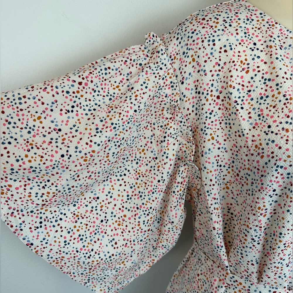 MOTHERHOOD MATERNITY White & Multicolor Blouse With Waist Tie | Size Medium - Picture 9 of 16